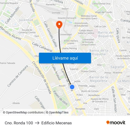 Cno. Ronda 100 to Edificio Mecenas map
