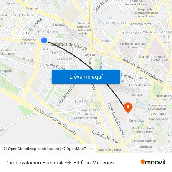Circunvalación Encina 4 to Edificio Mecenas map