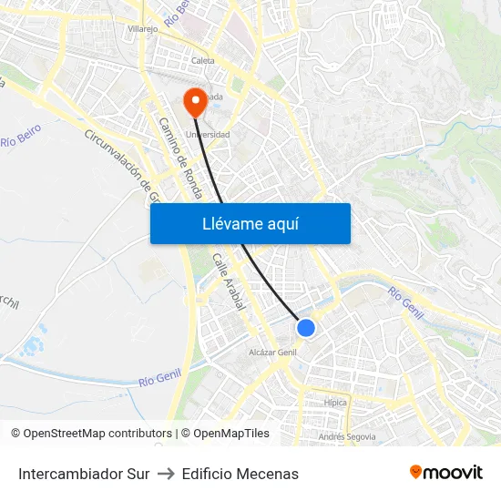 Intercambiador Sur to Edificio Mecenas map