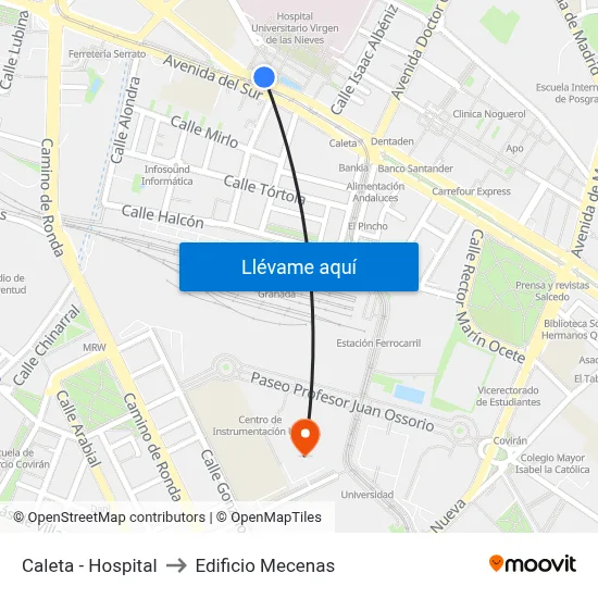 Caleta - Hospital to Edificio Mecenas map