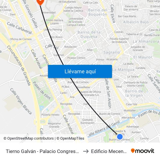 Tierno Galván - Palacio Congresos to Edificio Mecenas map