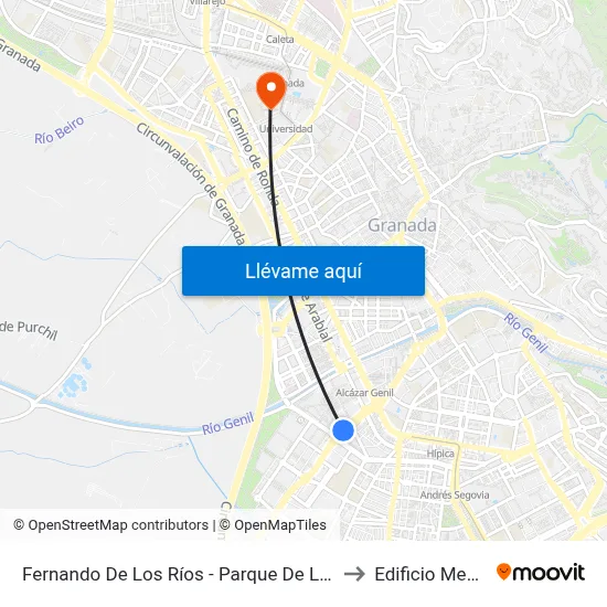 Fernando De Los Ríos - Parque De Las Ciencias to Edificio Mecenas map