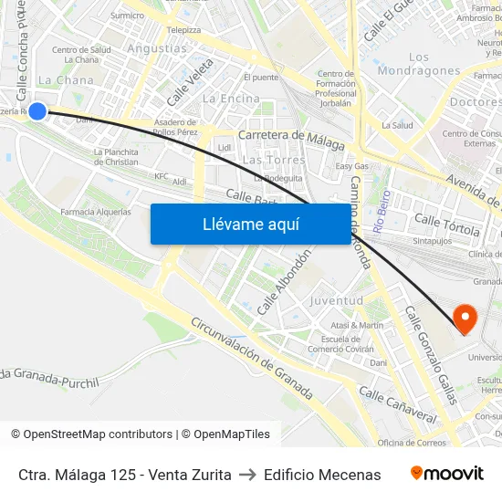 Ctra. Málaga 125 - Venta Zurita to Edificio Mecenas map