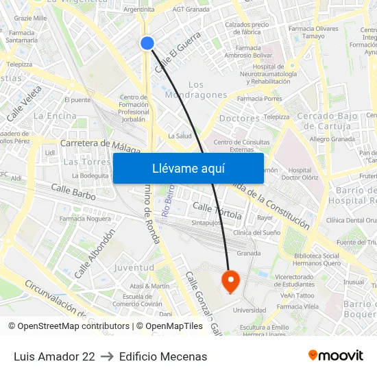 Luis Amador 22 to Edificio Mecenas map