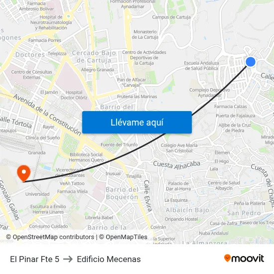 El Pinar Fte 5 to Edificio Mecenas map