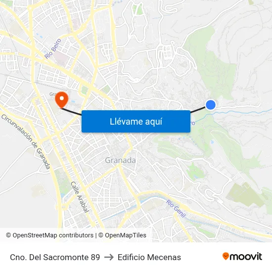 Cno. Del Sacromonte 89 to Edificio Mecenas map