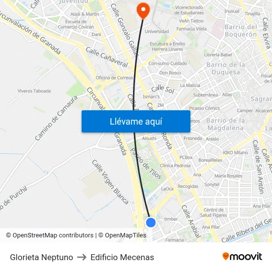 Glorieta Neptuno to Edificio Mecenas map