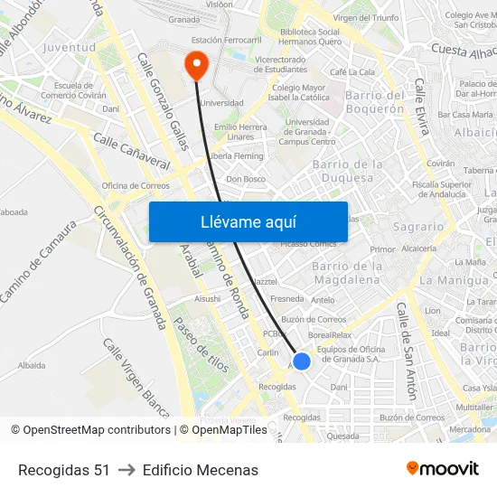 Recogidas 51 to Edificio Mecenas map