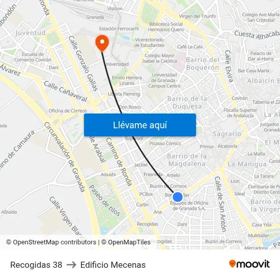 Recogidas 38 to Edificio Mecenas map