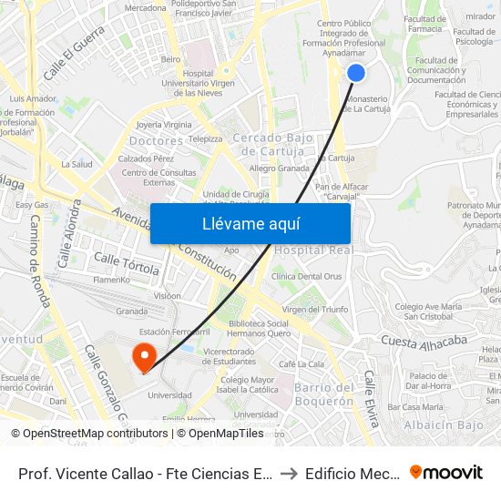 Prof. Vicente Callao - Fte Ciencias Educación to Edificio Mecenas map