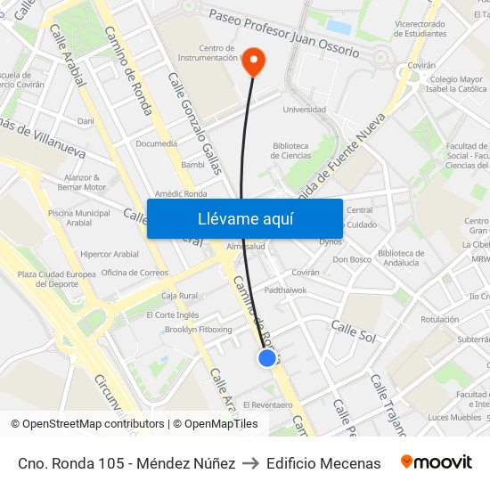 Cno. Ronda 105 - Méndez Núñez to Edificio Mecenas map