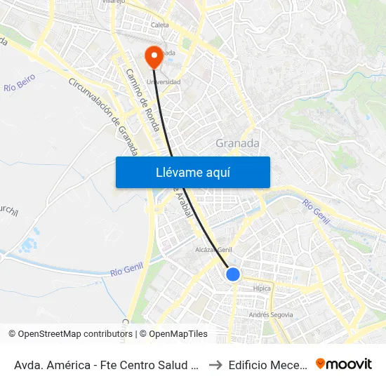 Avda. América - Fte Centro Salud Zaidín to Edificio Mecenas map