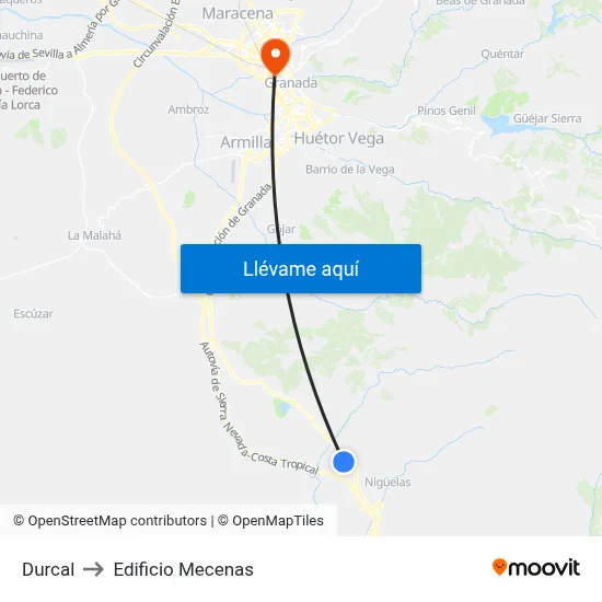 Durcal to Edificio Mecenas map