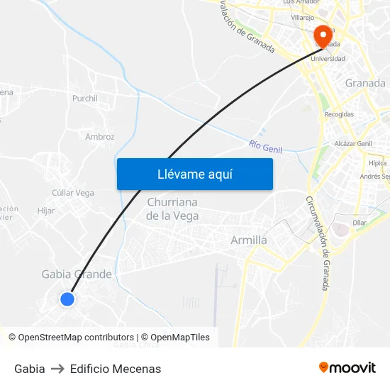 Gabia to Edificio Mecenas map