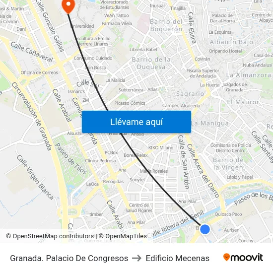 Granada. Palacio De Congresos to Edificio Mecenas map
