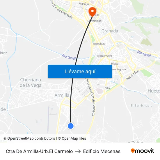 Ctra De Armilla-Urb.El Carmelo to Edificio Mecenas map