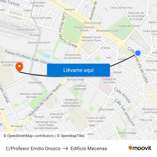 C/Profesor Emilio Orozco to Edificio Mecenas map