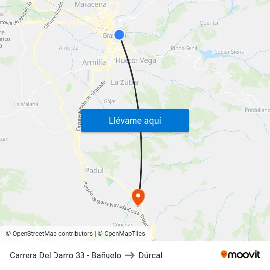 Carrera Del Darro 33 - Bañuelo to Dúrcal map