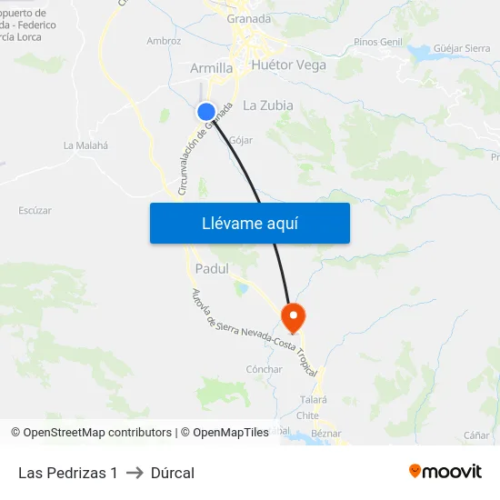 Las Pedrizas 1 to Dúrcal map