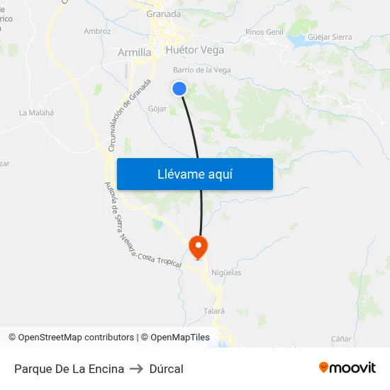 Parque De La Encina to Dúrcal map