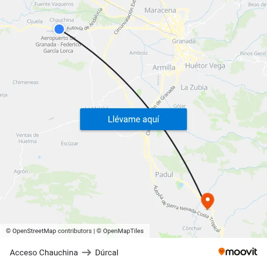 Acceso Chauchina to Dúrcal map