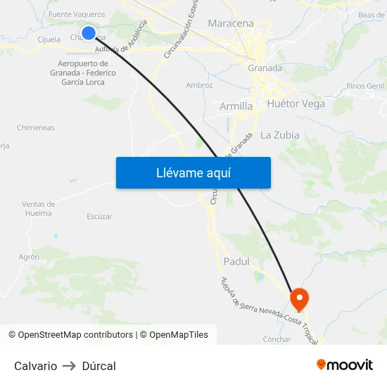 Calvario to Dúrcal map