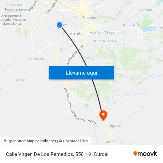 Calle Virgen De Los Remedios, 558 to Dúrcal map