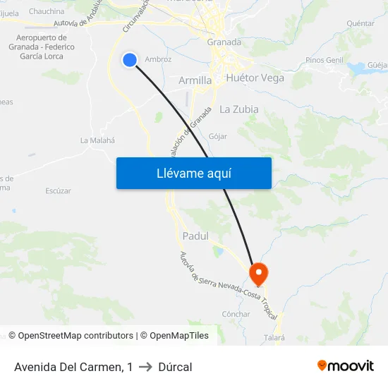 Avenida Del Carmen, 1 to Dúrcal map