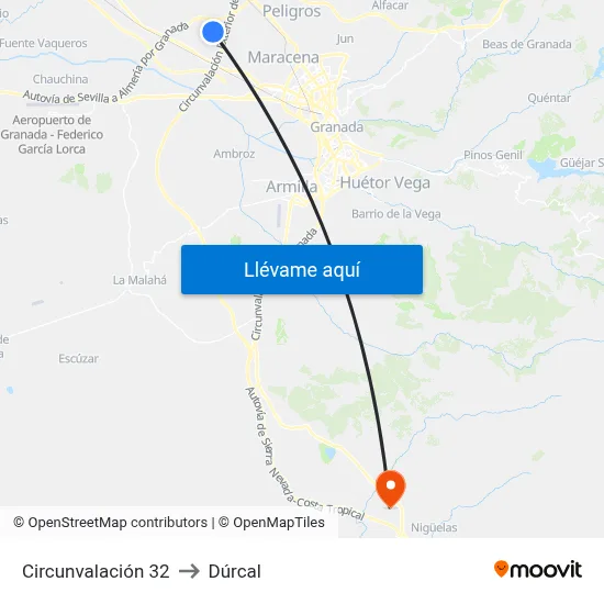 Circunvalación 32 to Dúrcal map