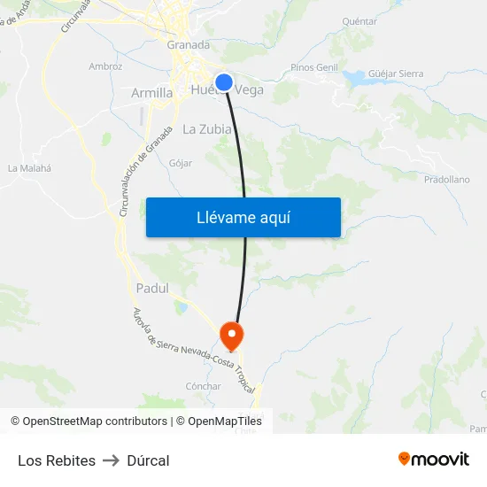 Los Rebites to Dúrcal map