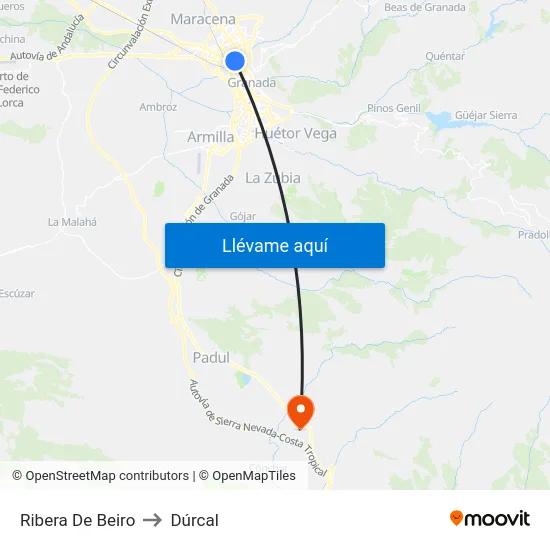 Ribera De Beiro to Dúrcal map
