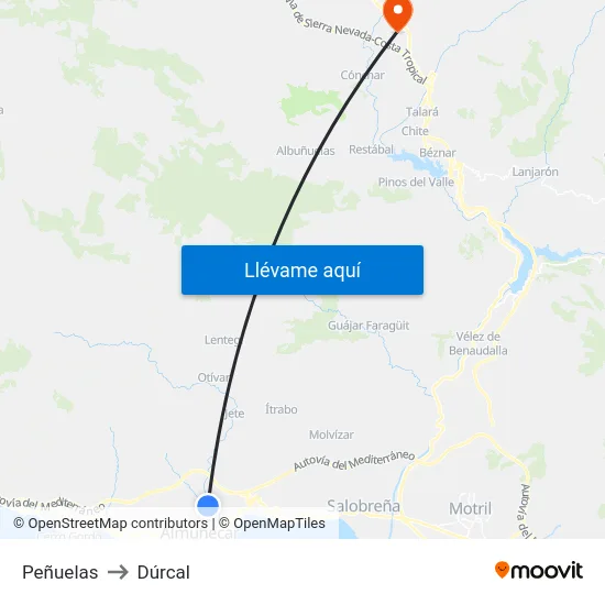 Peñuelas to Dúrcal map