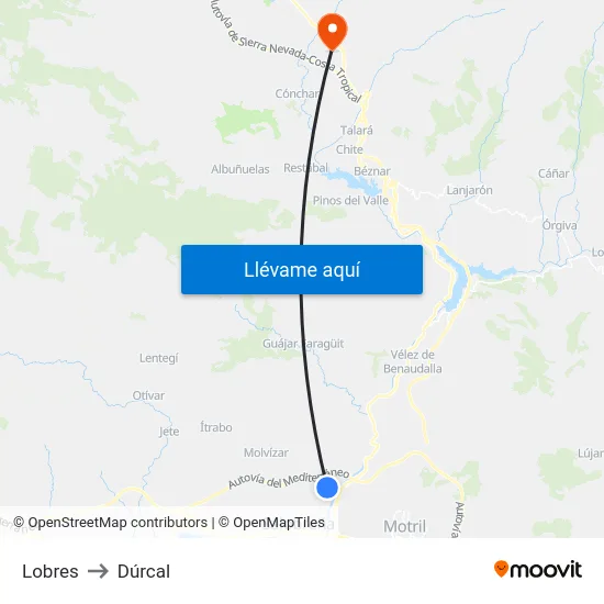 Lobres to Dúrcal map