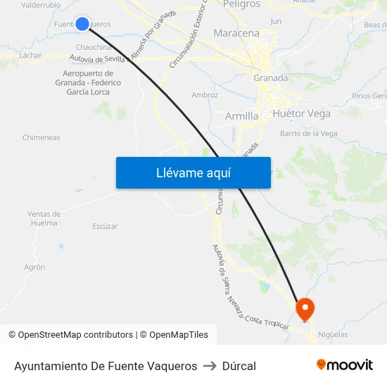 Ayuntamiento De Fuente Vaqueros to Dúrcal map