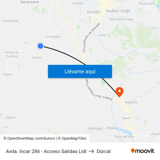 Avda. Incar 286 - Acceso Salidas Lidl to Dúrcal map