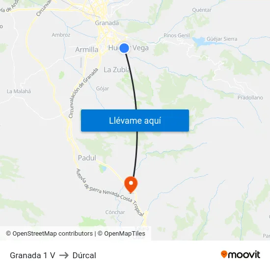 Granada 1 V to Dúrcal map