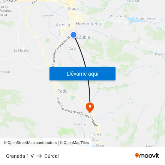 Granada 1 V to Dúrcal map