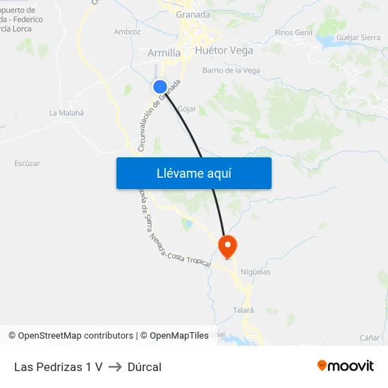Las Pedrizas 1 V to Dúrcal map