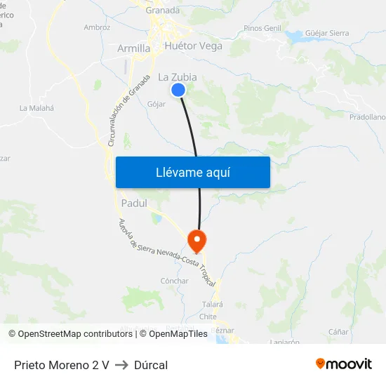 Prieto Moreno 2 V to Dúrcal map