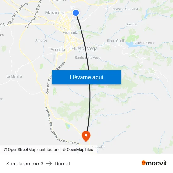 San Jerónimo 3 to Dúrcal map