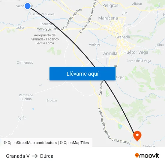 Granada V to Dúrcal map