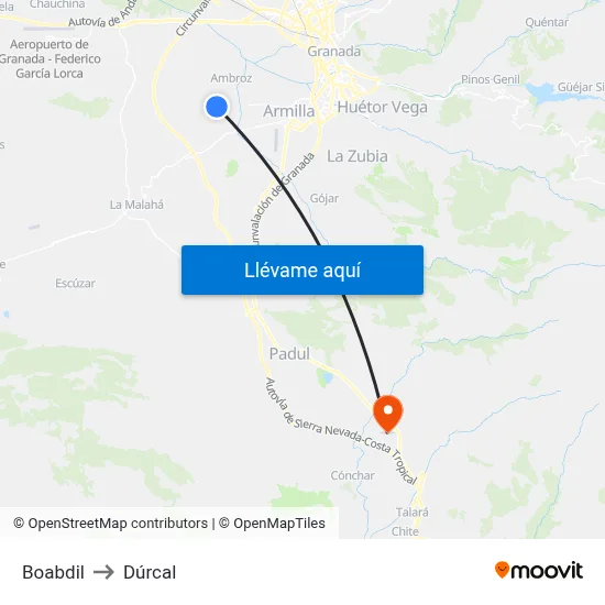 Boabdil to Dúrcal map