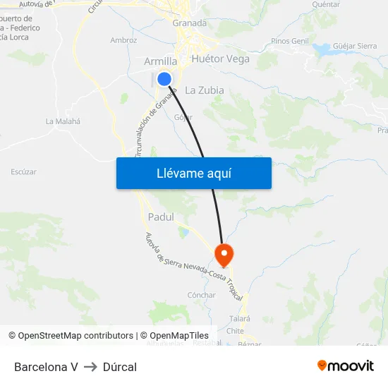 Barcelona V to Dúrcal map