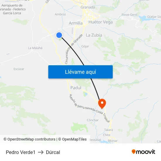 Pedro Verde1 to Dúrcal map