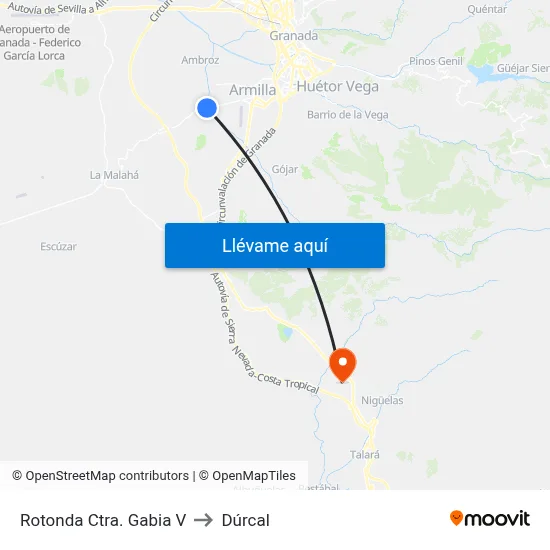 Rotonda Ctra. Gabia V to Dúrcal map