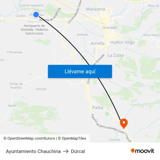 Ayuntamiento Chauchina to Dúrcal map