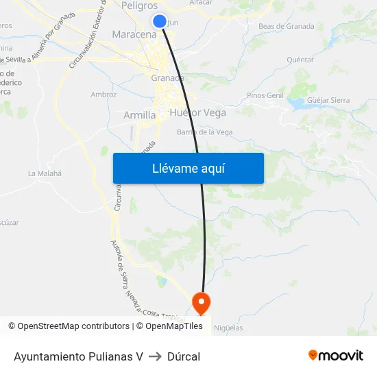 Ayuntamiento Pulianas V to Dúrcal map