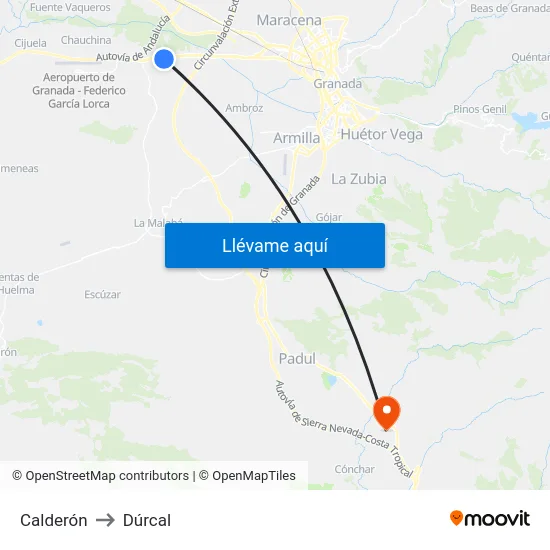Calderón to Dúrcal map