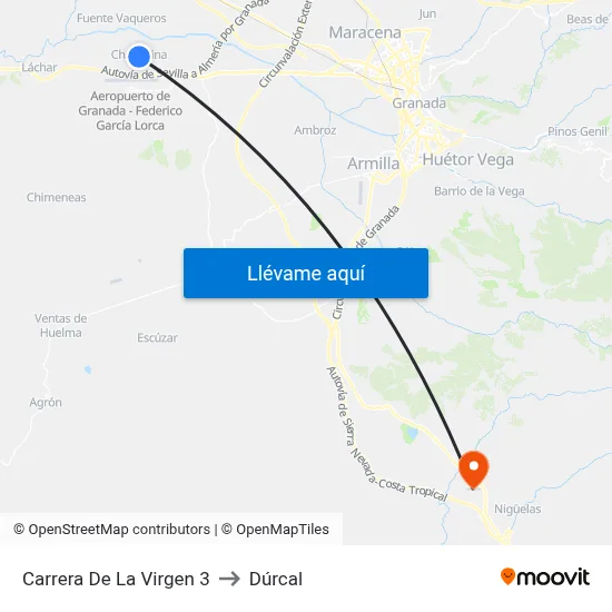 Carrera De La Virgen 3 to Dúrcal map