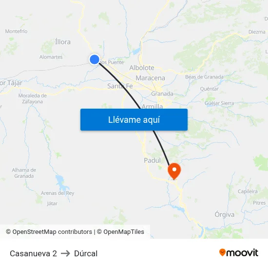 Casanueva 2 to Dúrcal map